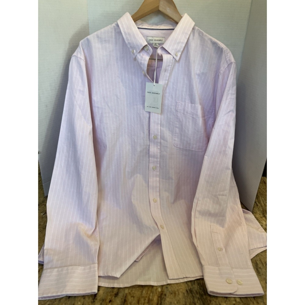 NWT Oxford Cloth Light Pink White Stripe Button Down XL Free Assembly Men Shirt